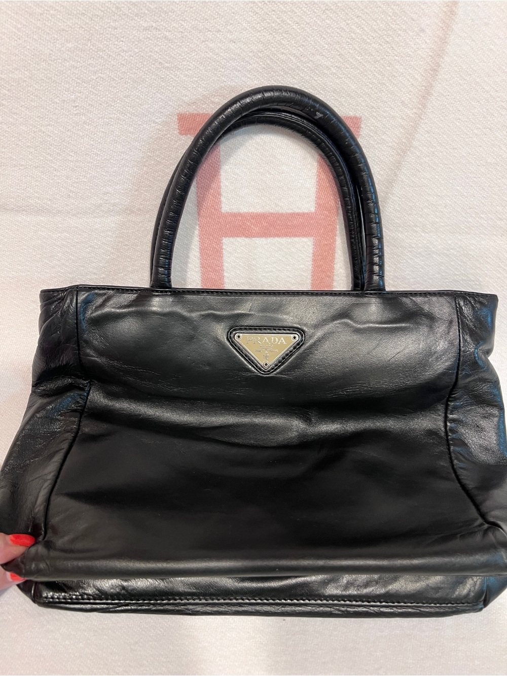 PRADA⭐️Black Leather VINTAGE Satchel with Pyramid Logo